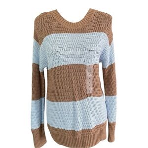 Old Navy Tan and Light Blue Striped Sweater